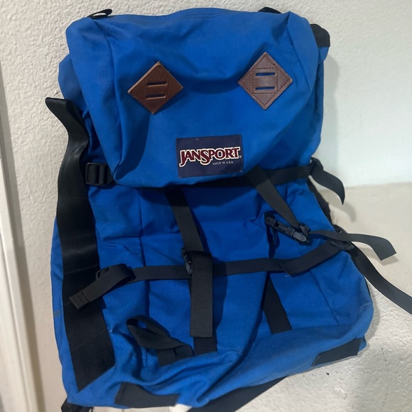JanSport‎ 90s Blue Hiking Sack with Flap Cover Vintage Backpack Made In USA